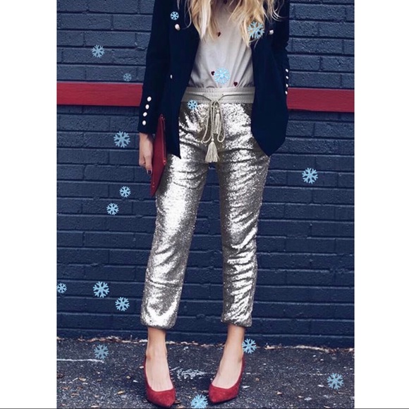 EVIE Sequin Joggers - SILVER - Picture 2 of 7